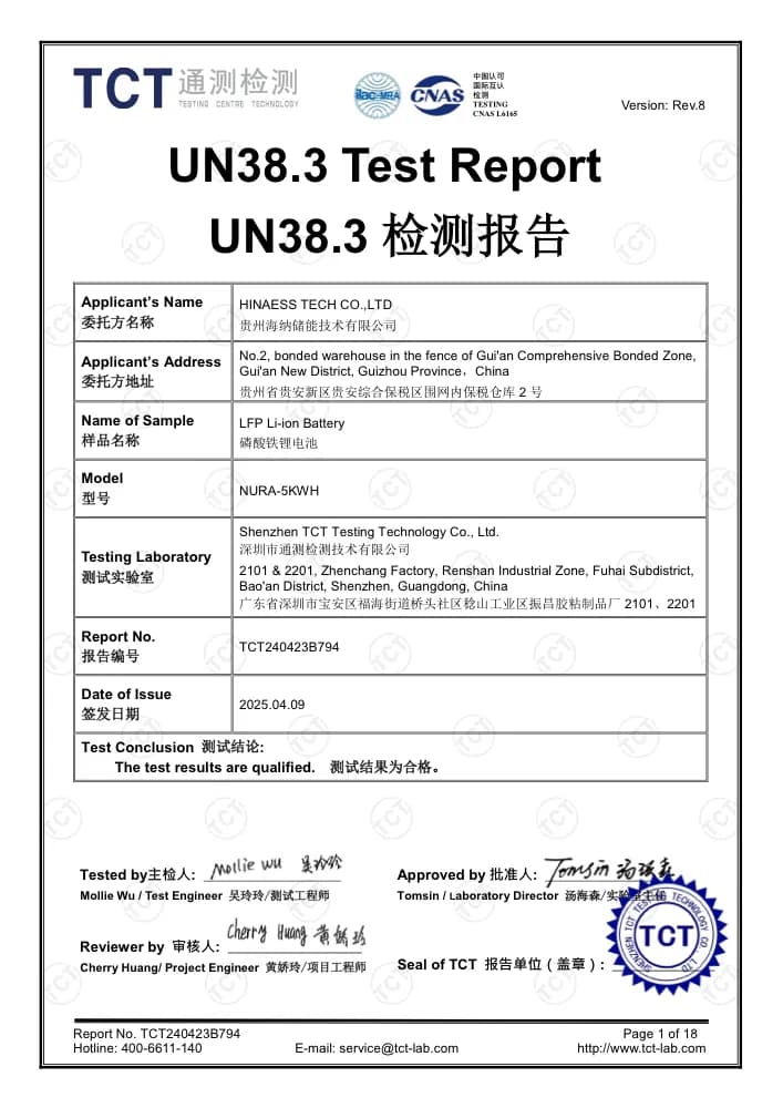 UN 38.3 sinov hisoboti